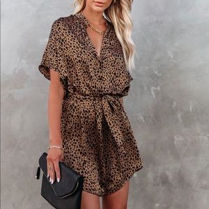 VICI Wild Things Leopard Satin Tie Dress SMALL